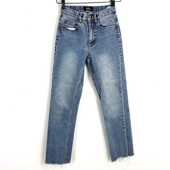 A.P.C. Jean Standard Womens 24 High rise Medium Wash Straight Leg Raw Hem - Picture 1 of 5